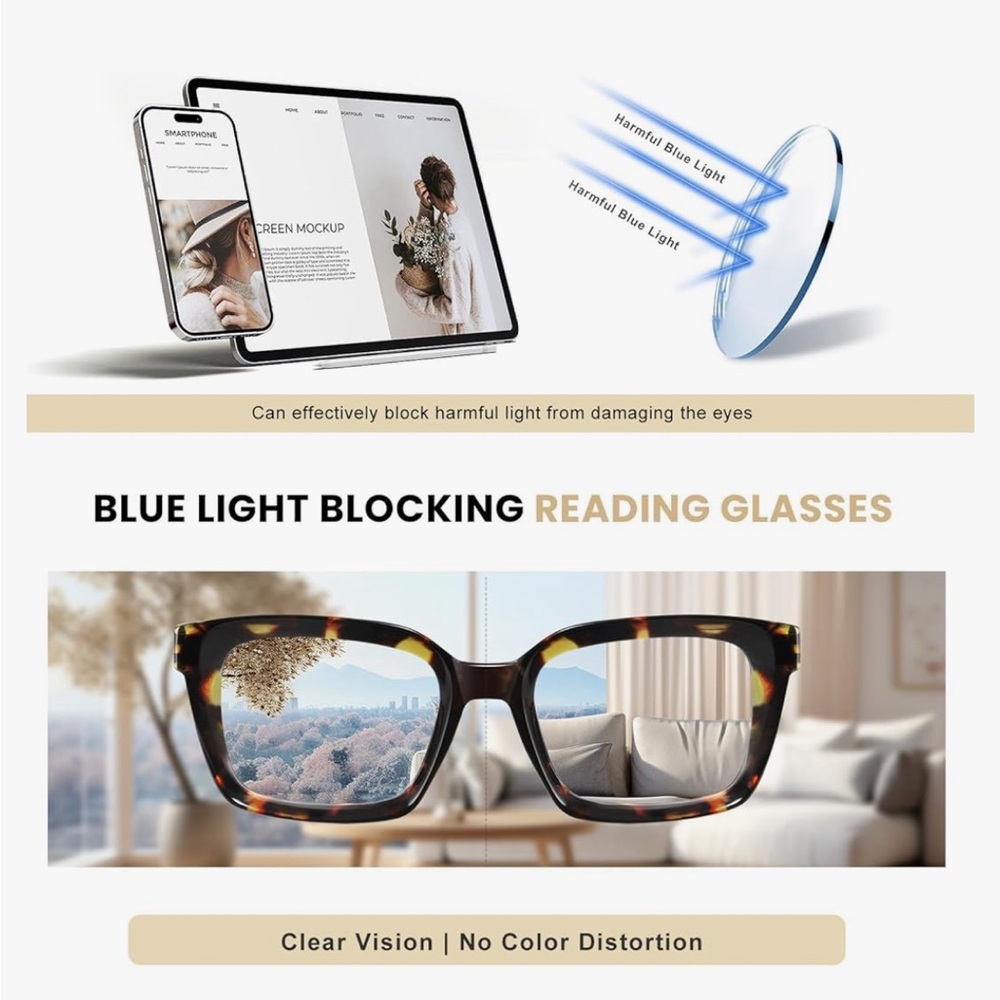 NEW x3.0 Square Blue Light Blocking Reading Glasses - Picture 4 of 7